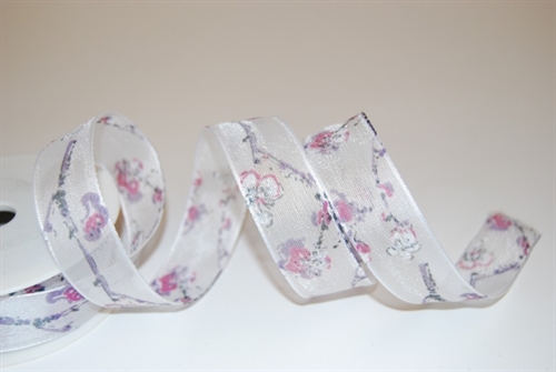 Band 15m/ 25mm, Blütenzweig, lila Band 15m/ 25mm, Blütenzweig, lila