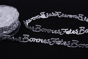 Band 10m/ 14mm, BonnesFetes klebend, silber Band 10m/ 14mm, BonnesFetes klebend, silber