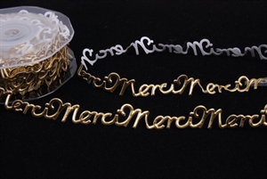 Band 10m/ 14mm, Merci klebend, gold Band 10m/ 14mm, Merci klebend, gold