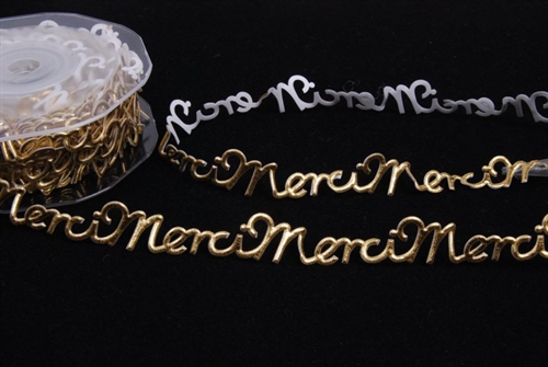 Band 10m/ 14mm, Merci klebend, gold Band 10m/ 14mm, Merci klebend, gold
