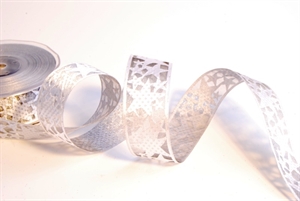 Band, 20m/ 32mm Sterne auf Organza, silber Band, 20m/ 32mm Sterne auf Organza, silber