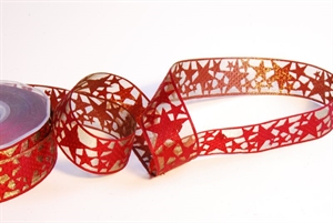 Band, 20m/ 32mm Sterne auf Organza, rubin Band, 20m/ 32mm Sterne auf Organza, rubin