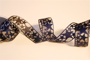 Band, 20m/ 32mm Sterne auf Organza, dblau Band, 20m/ 32mm Sterne auf Organza, dblau
