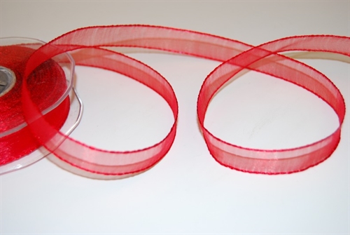 Band 25m/ 15mm, Organza/ Häkelkanten, rot