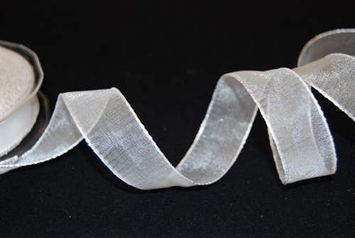 Band 25m/ 25mm, Organza/ Häkelkanten, weiss