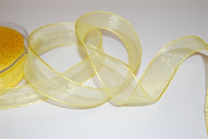Band 25m/ 25mm, Organza/ Häkelkanten, gelb Band 25m/ 25mm, Organza/ Häkelkanten, gelb