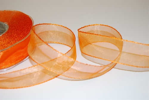 Band 25m/ 25mm, Organza/ Häkelkanten, orange