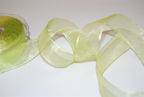 Band 25m/ 25mm, Organza/ Häkelkanten, grün