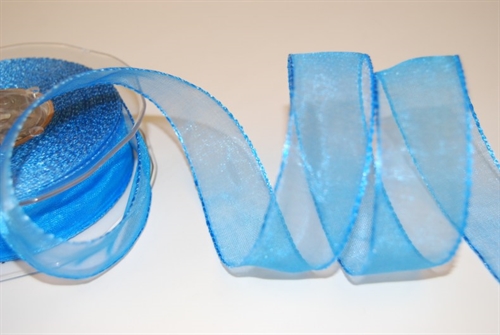 Band 25m/ 25mm, Organza/ Häkelkanten, blau