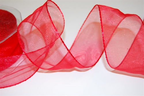 Band 25m/ 40mm, Organza/ Häkelkanten, rot