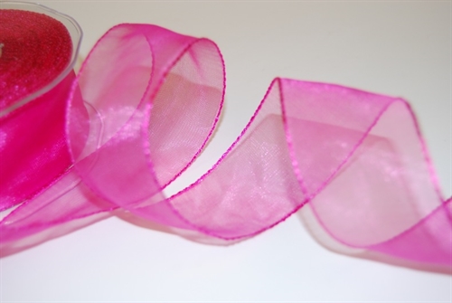 Band 25m/ 40mm, Organza/ Häkelkanten, pink