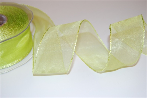 Band 25m/ 40mm, Organza/ Häkelkanten, grün