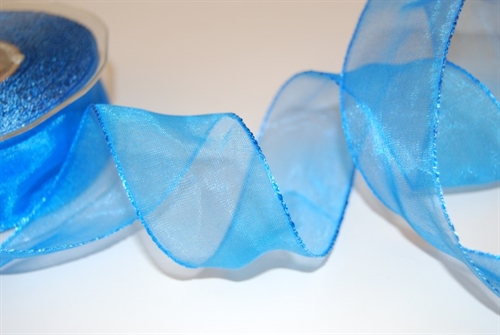 Band 25m/ 40mm, Organza/ Häkelkanten, blau