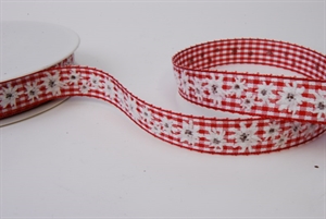 Band 20m/ 15mm, Karo Vichy mit Edelweiss, rot Band 20m/ 15mm, Karo Vichy mit Edelweiss, rot