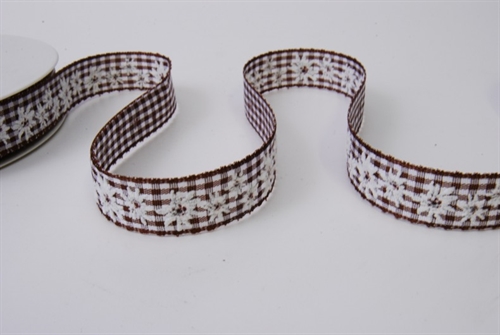 Band 20m/ 15mm, Karo Vichy mit Edelweiss, braun Band 20m/ 15mm, Karo Vichy mit Edelweiss, braun