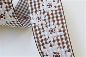 Band 20m/ 40mm, Karo Vichy mit Edelweiss, braun Band 20m/ 40mm, Karo Vichy mit Edelweiss, braun