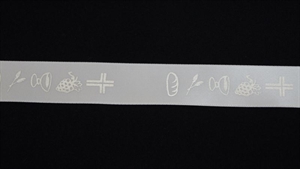Band 25m/ 25mm, Komm-/ Konfirm-senk, weiss/silber Band 25m/ 25mm, Komm-/ Konfirm-senk, weiss/silber