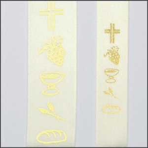 Band 25m/ 25mm, Komm-/ Konfirm-senk, creme/gold Band 25m/ 25mm, Komm-/ Konfirm-senk, creme/gold