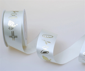 Band 25m/ 40mm, Komm-/ Konfirm-senk, creme/gold Band 25m/ 40mm, Komm-/ Konfirm-senk, creme/gold