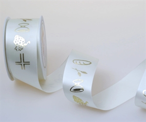 Band 25m/ 40mm, Komm-/ Konfirm-senk, creme/gold