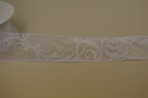 Band 25m/ 40mm, Ranken auf Organza, weiss Band 25m/ 40mm, Ranken auf Organza, weiss