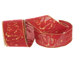 Band 10m/ 65mm, Leinen Magic Tree, rot-gold Band 10m/ 65mm, Leinen Magic Tree, rot-gold