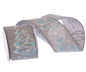 Band 10m/ 65mm, Leinen Magic Tree, silbergrau-eisblau Band 10m/ 65mm, Leinen Magic Tree, silbergrau-eisblau