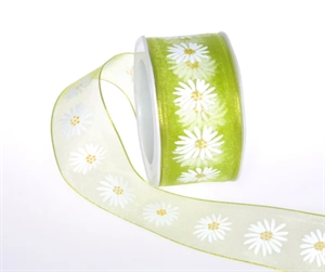 Band 20m/ 40mm, Blume Margrite, grün Band 20m/ 40mm, Blume Margrite, grün