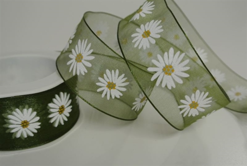 Band 20m/ 40mm, Blume Margrite, dgrün Band 20m/ 40mm, Blume Margrite, dgrün