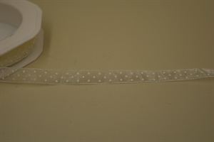 Band 20m/ 10mm, Punkte auf Organza, ecru Band 20m/ 10mm, Punkte auf Organza, ecru