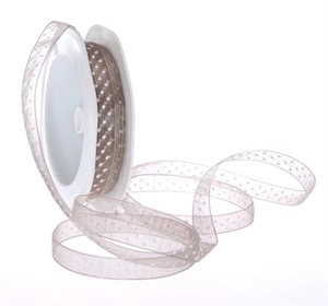 Band 20m/ 10mm, Punkte auf Organza, walnuss Band 20m/ 10mm, Punkte auf Organza, walnuss
