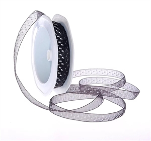 Band 20m/ 10mm, Punkte auf Organza, schwarz Band 20m/ 10mm, Punkte auf Organza, schwarz