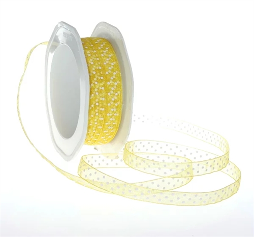 Band 20m/ 10mm, Punkte auf Organza, gelb Band 20m/ 10mm, Punkte auf Organza, gelb