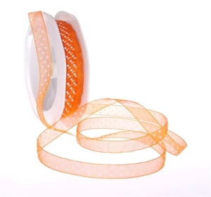 Band 20m/ 10mm, Punkte auf Organza, orange Band 20m/ 10mm, Punkte auf Organza, orange