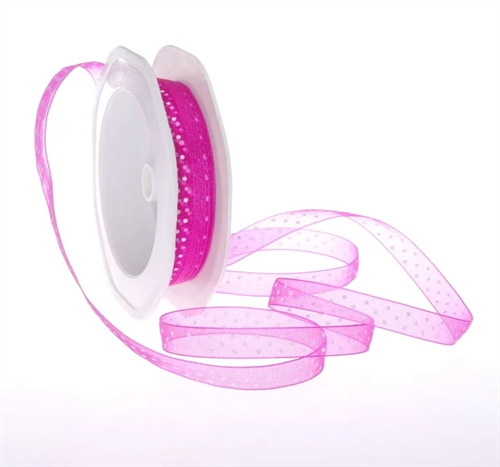 Band 20m/ 10mm, Punkte auf Organza, fuchsia Band 20m/ 10mm, Punkte auf Organza, fuchsia