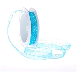 Band 20m/ 10mm, Punkte auf Organza, türkis Band 20m/ 10mm, Punkte auf Organza, türkis