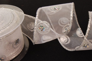 Band 10m/ 50mm, Glitzerpunkt, weiss/silber Band 10m/ 50mm, Glitzerpunkt, weiss/silber