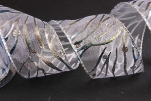 Band 10m/ 50mm, Wellen & Glitzerpunkte, silberblau Band 10m/ 50mm, Wellen & Glitzerpunkte, silberblau