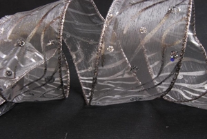 Band 10m/ 50mm, Wellen & Glitzerpunkten, silber Band 10m/ 50mm, Wellen & Glitzerpunkten, silber