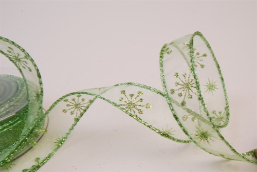 Band 10m/ 25mm, Flocke-Glitter, grün Band 10m/ 25mm, Flocke-Glitter, grün