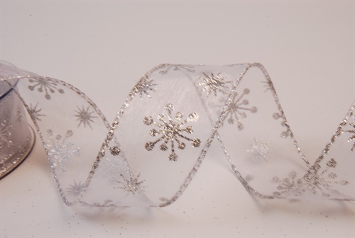 Band 10m/ 40mm, Flocke-Glitter, silber Band 10m/ 40mm, Flocke-Glitter, silber