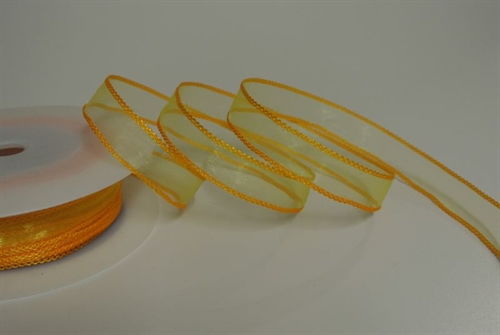 Band 20m/ 15mm, Organza mit Flechtkante, gelb Band 20m/ 15mm, Organza mit Flechtkante, gelb