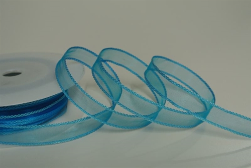 Band 20m/ 15mm, Organza mit Flechtkante, blau Band 20m/ 15mm, Organza mit Flechtkante, blau