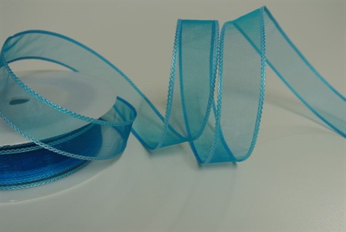 Band 20m/ 25mm, Organza mit Flechtkante, blau Band 20m/ 25mm, Organza mit Flechtkante, blau