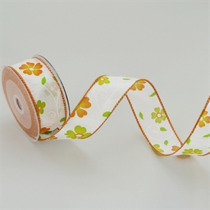 Band 10m/ 40mm, Blüten & Ranken, orange/grün Band 10m/ 40mm, Blüten & Ranken, orange/grün