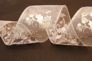 Band 10m/ 60mm, Stechpalme, silber Band 10m/ 60mm, Stechpalme, silber