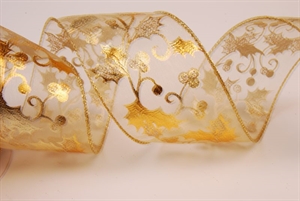 Band 10m/ 60mm, Stechpalme, gold Band 10m/ 60mm, Stechpalme, gold