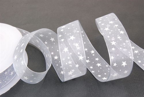 Band, 25m/ 25mm Sternen-Organza, hblau Band, 25m/ 25mm Sternen-Organza, hblau