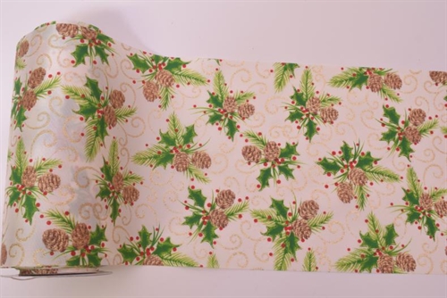 Tischband 5m/ 200mm, Stechpalme, ecru/grün Tischband 5m/ 200mm, Stechpalme, ecru/grün