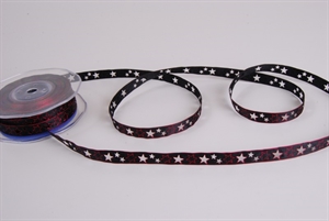 Band 20m/ 10mm, Stern gestanzt, rot/schwarz Band 20m/ 10mm, Stern gestanzt, rot/schwarz